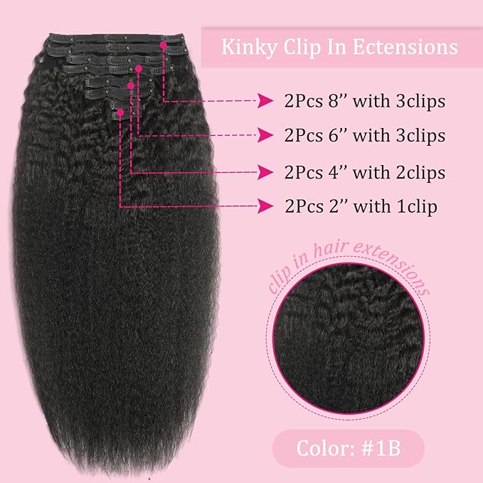 Natural Black Clip in Human Hair Extensions for Black Women 8Pcs 120g Seamless Kinky Straight Clip Ins 18Clips Double Weft Human Hair Clip on Hair Extensions (1B 22 Inch)