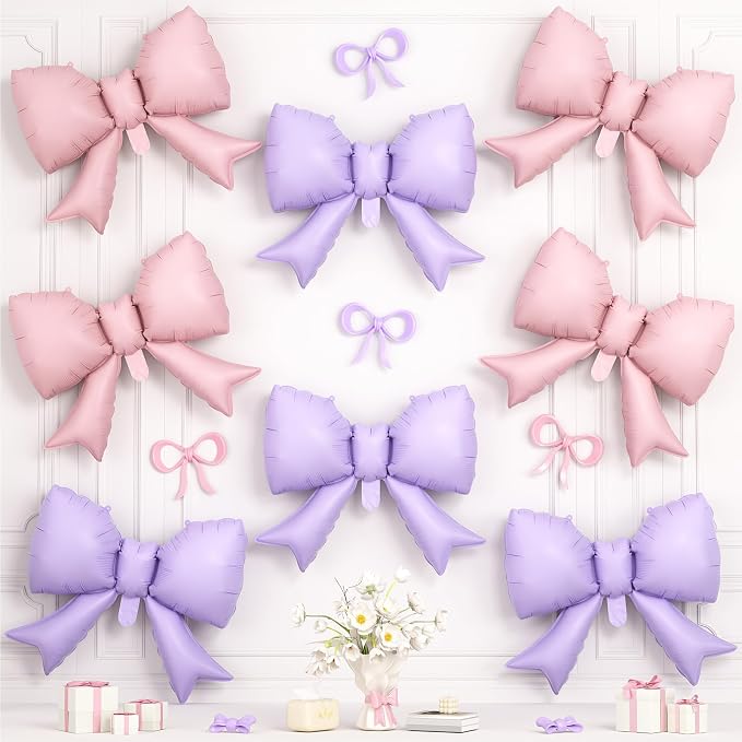 8Pcs Pink Purple Bow Foil Balloons, 21Inch Pink and Purple Bow Shaped Balloons by Hapmori
