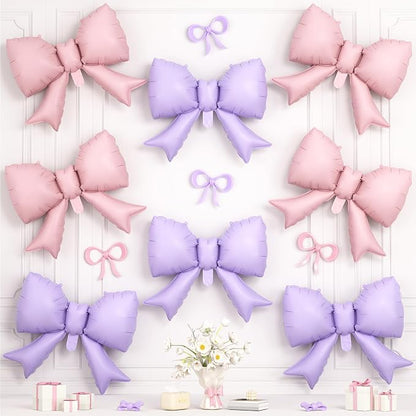 8Pcs Pink Purple Bow Foil Balloons, 21Inch Pink and Purple Bow Shaped Balloons by Hapmori