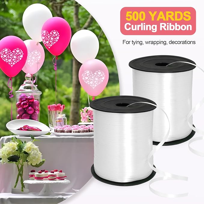 Luomorgo White Curling Ribbon, 500 Yards/1 Roll Balloon Ribbon | Plastic Thin - Image 2