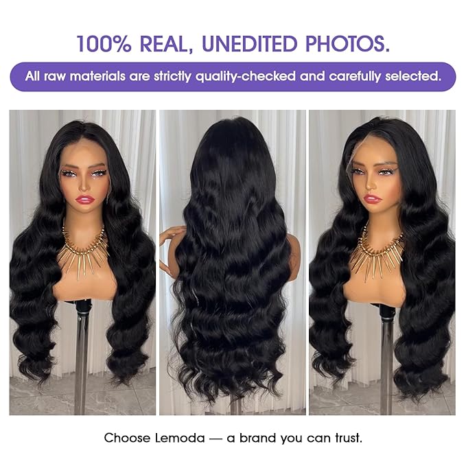 Lemoda Body Wave 13x6 Full Lace Frontal Virgin Human Hair Wigs 210% Density 22Inch Body Wave Top 15A 13x6 HD Transparent Lace Front Wig Pre-Bleached Knots Invisible Lace Tiny Knots