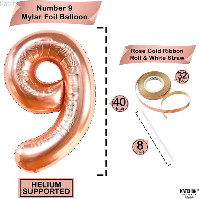KatchOn, Rose Gold Number 9 Balloon - Image 4