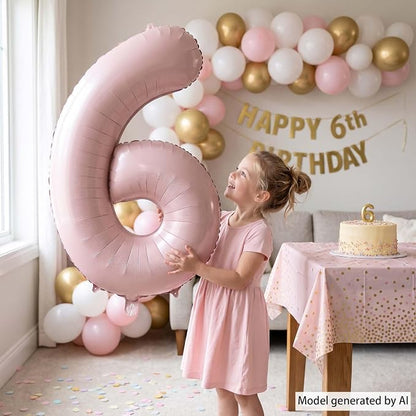Baby Pink Number 6 Balloon 40 Inch, Foil Digit Milestone Party Supplies | - Image 2