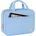 NISHEL Travel Toiletry Bag for women, Portable Hanging Organizer for Full-Sized Shampoo, Conditioner, Brushes Set, Makeup Accessories, Large Size, Placid-Blue