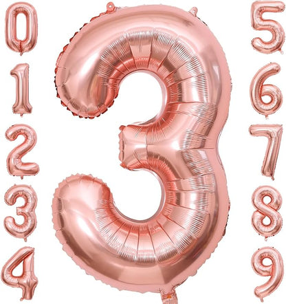 Rose Gold 3 Number Balloons, 40 Inch Big 3 Balloon Numbers Rose Gold 3 Foil by BBPOOL