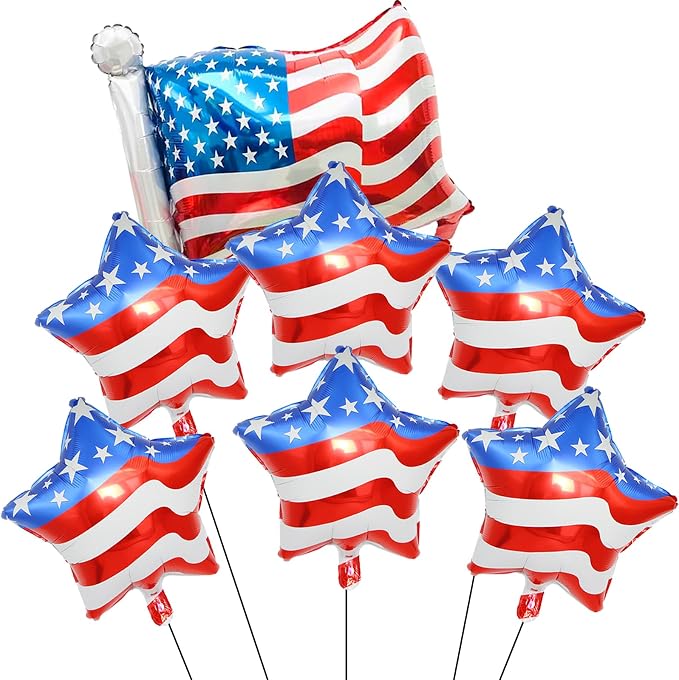 7 Pcs 4th of July Balloons American Flag Star Balloons Red White and Blue Foil by Unknown