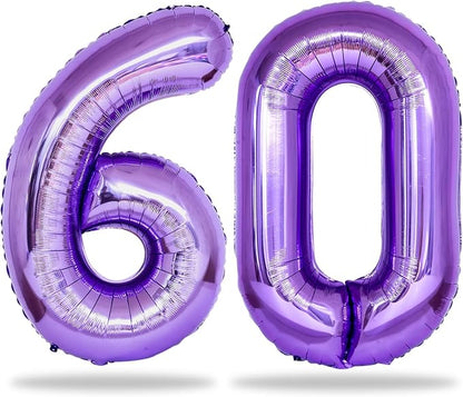 60th Birthday Balloons Purple for Women, 40 Inch Giant Mylar Foil Number 60 by Lingqiang
