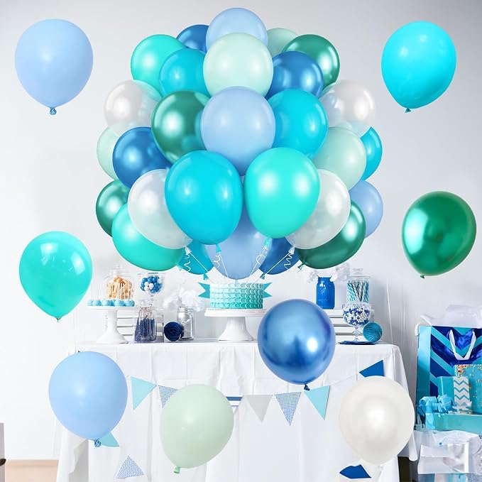 Blue Green Teal Balloons 60 Pcs Ocean Blue Green Pearl White Balloons 12 Inch - Image 9
