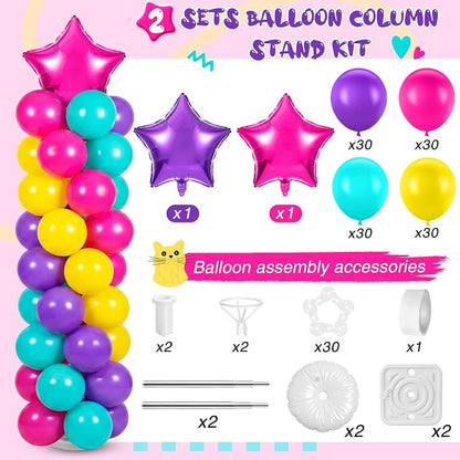 Jenaai 2 Set 163 Pcs Dollhouse Birthday Party Balloon Column Stand Kit | Purple - Image 3