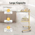 2 Tier Foldable Tray Trolley, Stainless Steel Salon Storage Metal Rolling Cart Mobile Hairdressing Tool Organizer with Wheels for Hair Salon, Studios, Spa Salons (Gold)