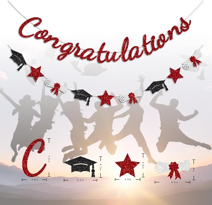Congratulations Banner Red and Black Graduation Decorations Class of 2026 - Image 6