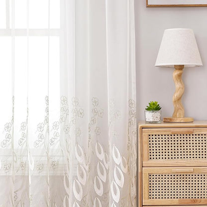 White Sheer Voile Curtains White Embossed Drip 54Wx72L Inch | Light Filtering - Image 5