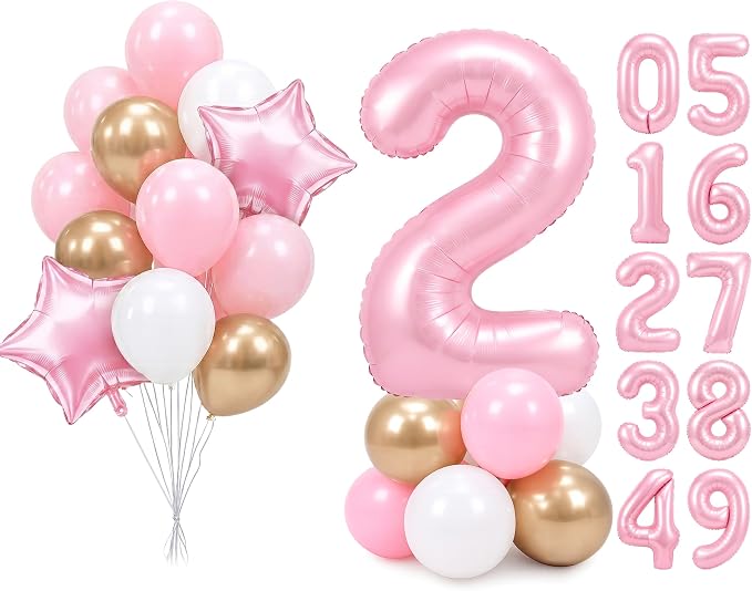 PartyWoo Number Balloons 40 Inch Pink Number 2 Kit 25pcs by PartyWoo