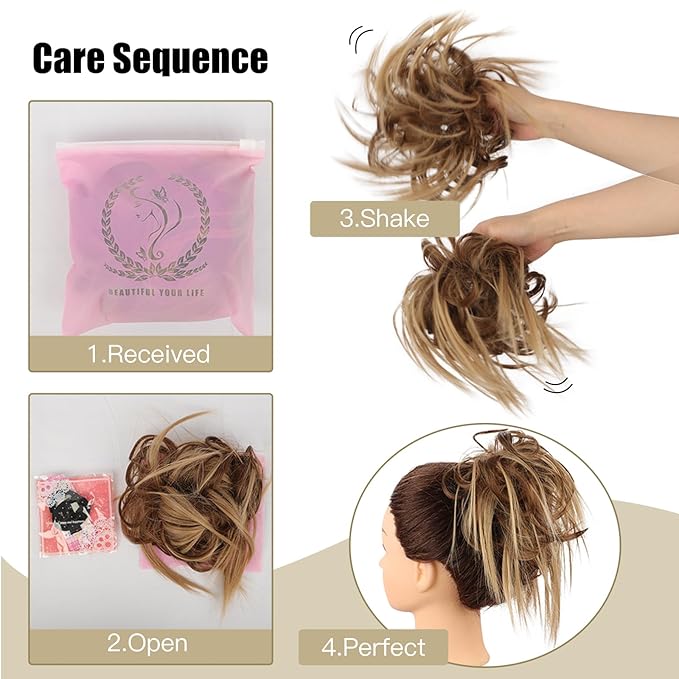 HMD Tousled Updo Messy Bun Hairpiece - Synthetic Hair Extensions with Elastic Rubber Band - Scrunchies & Updo Ponytail Hairpieces for Women