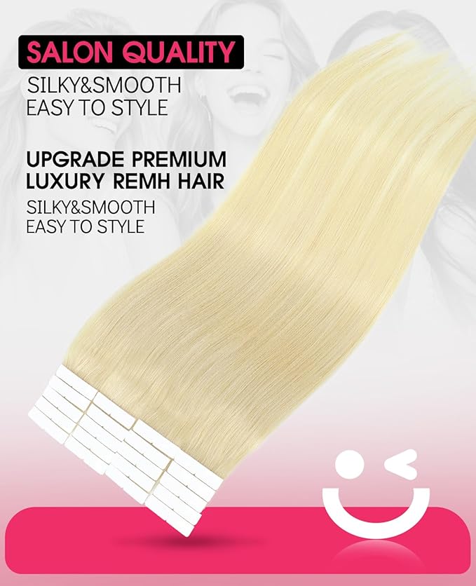 Youngsmile Injection Tape in Hair Extensions Human Hair #60 Platinum Blonde 20pcs 35g 16 Inch Injected Tape in Hair Extensions Real Human Hair (#60,16'')
