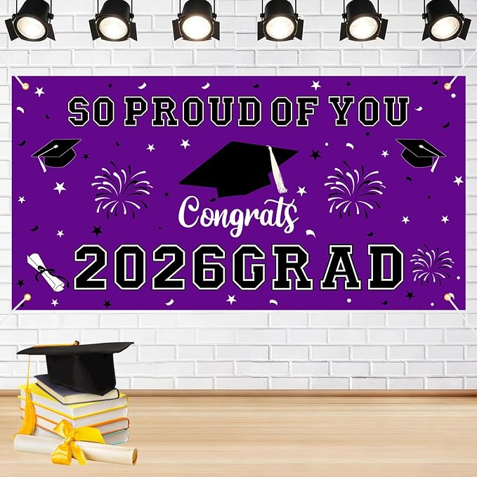 Graduation Decorations 2026 Purple Graduation Banner 66.1" x 33.8" Graduation by Yunfan