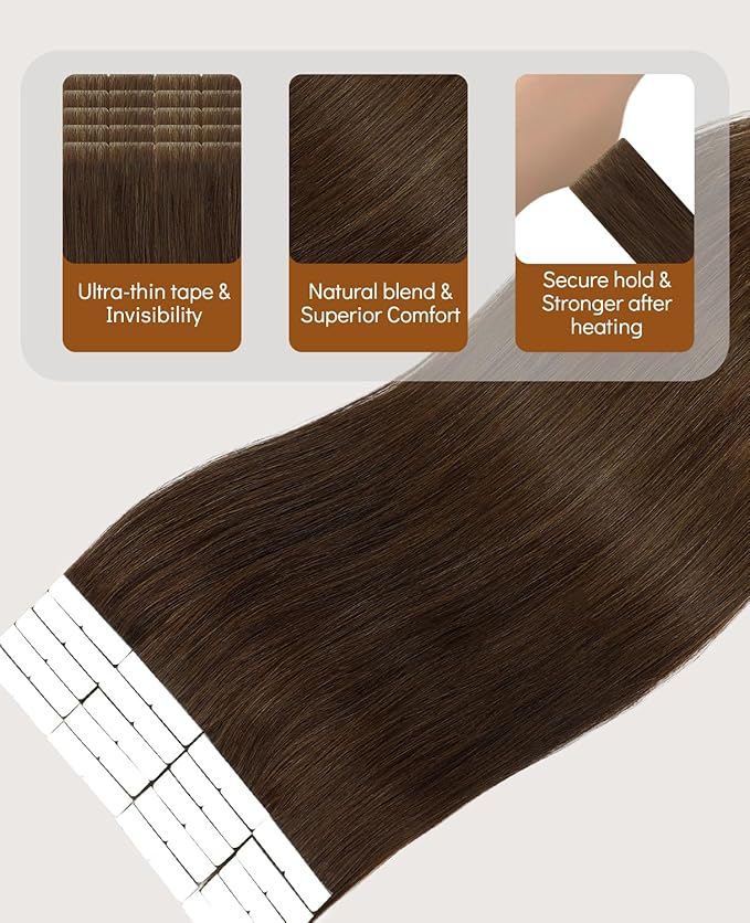 VINBAO Thick 60g Invisi Edge Tape in Extensions Real Human Hair Chocolate Brown 22in 20pcs Injected Tape in Hair Extensions Pro Quality De Cabello Humano 22inch #4