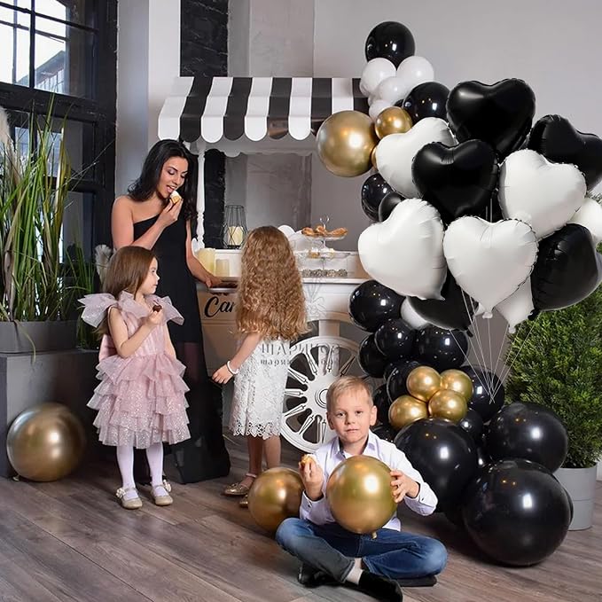 TONIFUL 15 Pcs Black White Heart Balloons 18 Inch Heart Shape Foil Balloon | - Image 4