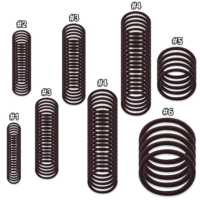 100PCS Various Sizes Brown Hair Ties for Women, Elastics Hair Ties No Damage Ponytail Holder for Thick/Thin Hair Accessories, Soft Cotton Cloth Seamless Hair Bands