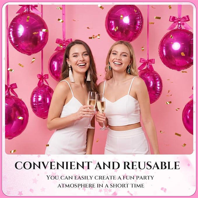18 Set 22 Inch Hot Pink 4D Giant Round Foil Balloon Bulk Metallic Giant Foil - Image 4