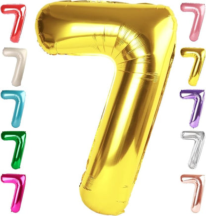 7 Balloon Numbers Birthday Decorations, 40In Gold Balloons by Mluchee