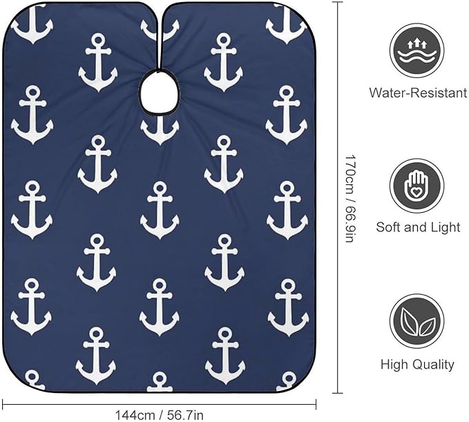 Fashion Unisex Hair Cutting Cape with Adjustable Closure Navy Nautical Anchor Barber Cape