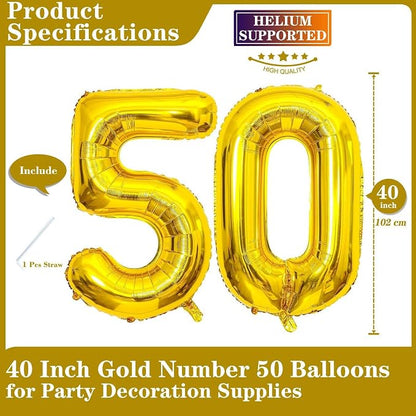 Gold 50 Number Balloons, 40 Inch Giant Number 50 Balloons Foil Mylar Helium - Image 2