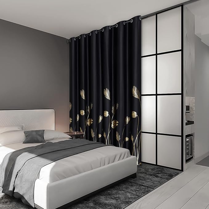 Black Blackout Curtain for Sliding Glass Door 80W x 96L Inch Light Blocking - Image 2