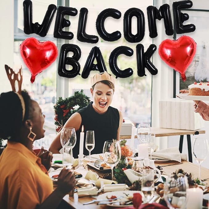 TONIFUL 16 Inch Black WELCOME BACK Foil Letter Balloons Banner Decoration | - Image 5