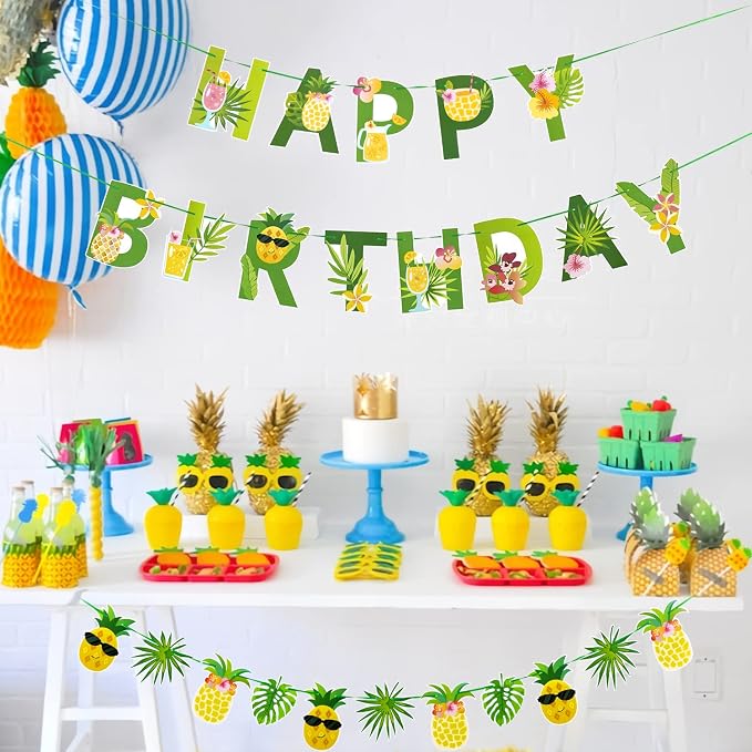 SUNBEAUTY Fruit Party Decorations Happy Birthday Pineapple Element Banner - Image 7