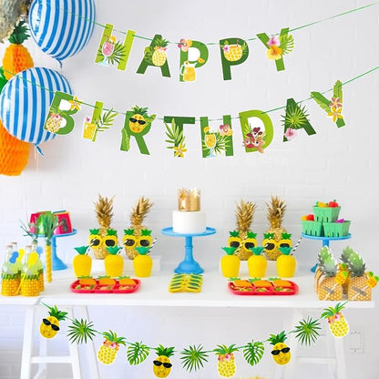 SUNBEAUTY Fruit Party Decorations Happy Birthday Pineapple Element Banner - Image 7