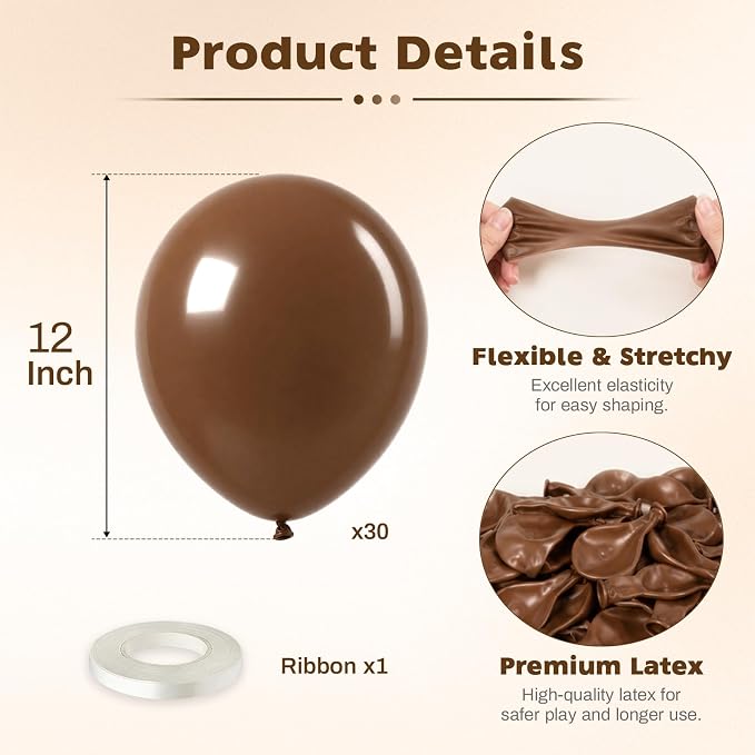 Brown Balloons, 12 Inch Dark Coffee Neutral Latex Party Balloon 30 Pack | - Image 2