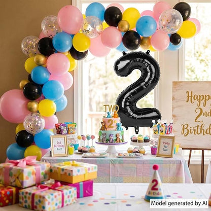 Black Number 2 Balloon 40 Inch, Glossy Foil Digit Party Supplies | Chic - Image 3