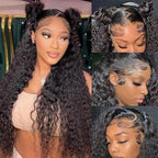 32 Inch Deep Wave Lace Front Wigs Human Hair Pre Plucked 200% Density 13x6 HD Lace Frontal Wigs with Baby Hair Deep Curly Wet and Wavy Glueless Wigs for Women (Natural Black, 32 Inch)