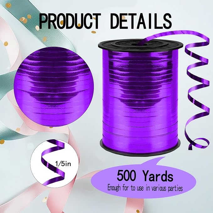 500 Yards Curling Ribbon, 1/5 Inch Shiny Purple Ribbon, Balloon String - Image 2