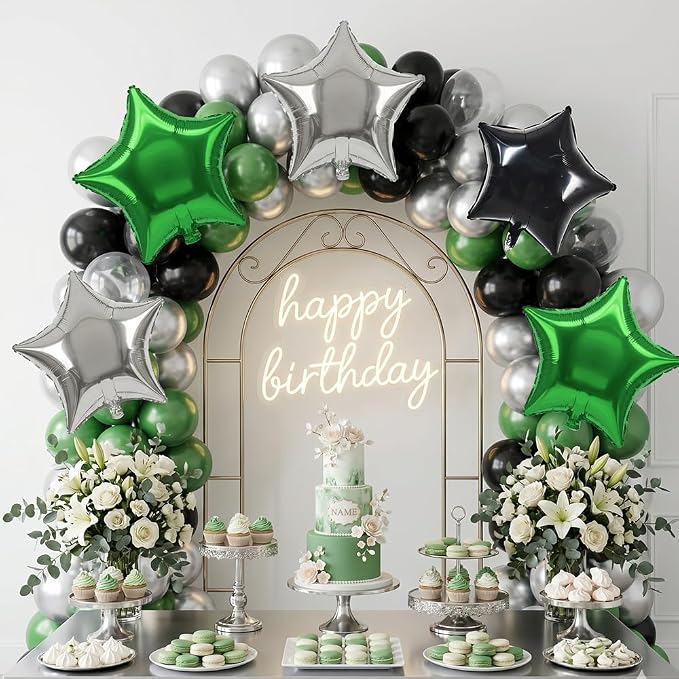 TONIFUL 15 Pack Black and Green Silver Star Foil Balloons | 18 Inch Mylar Star - Image 6