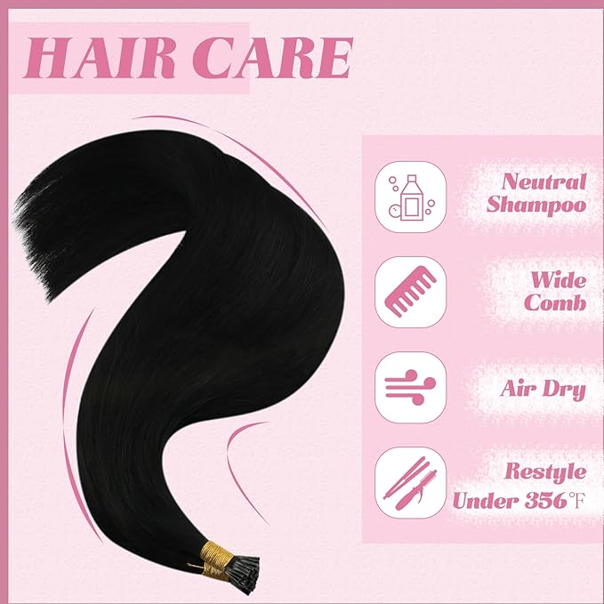 YoungSee Itip Human Hair Extensions Black 20In I Tip Hair Extensions Human Hair Jet Black Itip Extension Remy Hair 50s 50g Pre Bonded Hair Extension with Soft and Smooth Texture