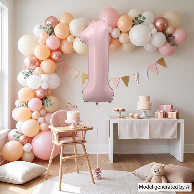 Baby Pink Number 1 Balloon 40 Inch, Foil Numeral Milestone Party Supplies | - Image 3