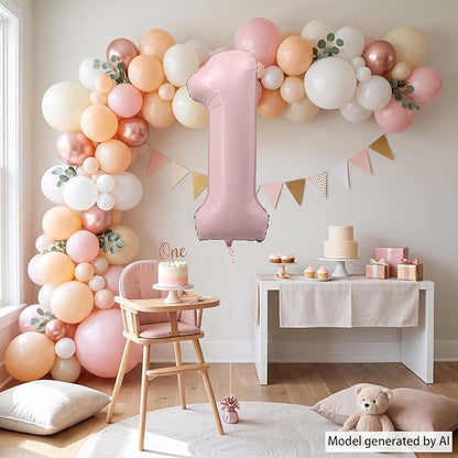 Baby Pink Number 1 Balloon 40 Inch, Foil Numeral Milestone Party Supplies | - Image 3