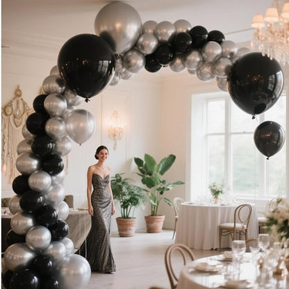 412Pcs Black and Silver Balloons Arch Kit, Latex Balloons Different Sizes 18 12 - Image 7