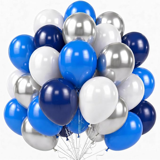 Blue White Silver Balloon 12 Inch Graduation Balloons Pearl Navy Royal Blue by Froova