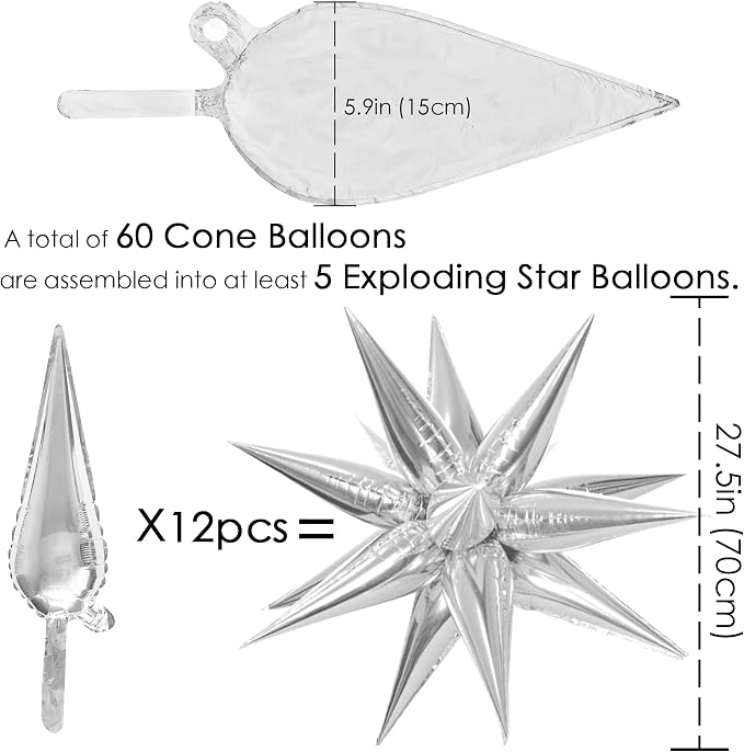 ZAKVOOR 60 Pcs Star Balloons 12 Spike Foil Explosion Party Decoration Balloons - Image 2