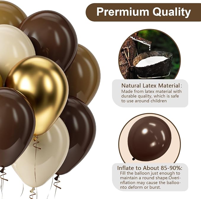 Bezente Brown and Gold Balloons Set 60pcs 12 inch | Sand White Neutral Helium - Image 3