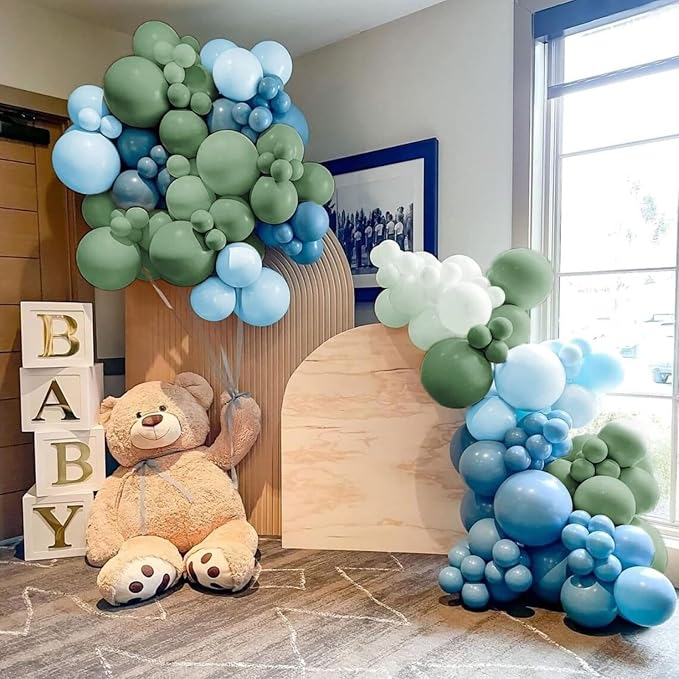 Sage Green Blue Balloons 60 Pcs 12 Inch Dusty Blue Sage Green Cream Balloons - Image 5