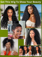 KLAIYI Water Wave Pre Cut 360 Full Lace Frontal Glueless Wig Human Hair Drawstring Pre Plucked Bleached Bye Bye Knots Pre Everything Ready to Wear And Go Curly Beginner Wig with Baby Hair 180% 24Inch