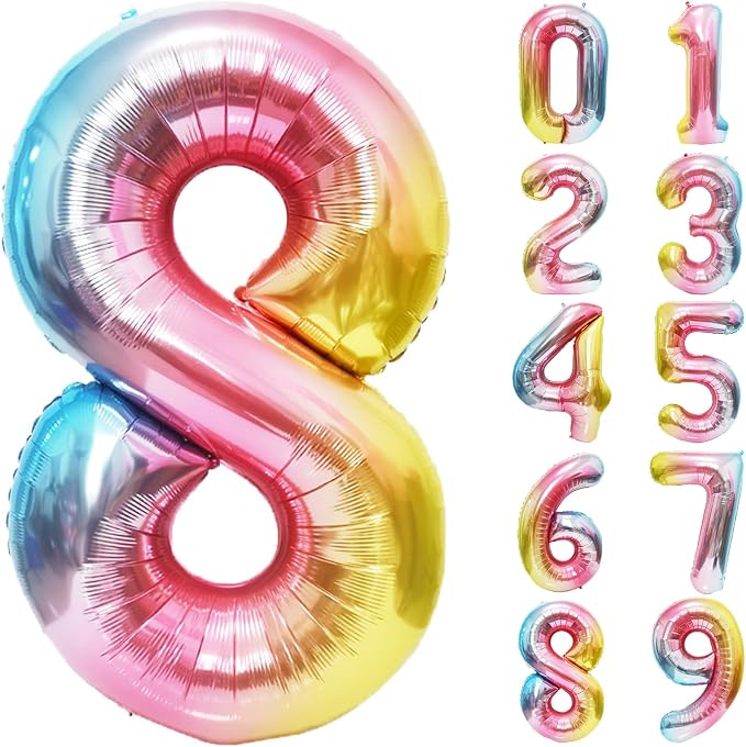 Rainbow Number Balloons Birthday Balloons by United-UnicornsParty