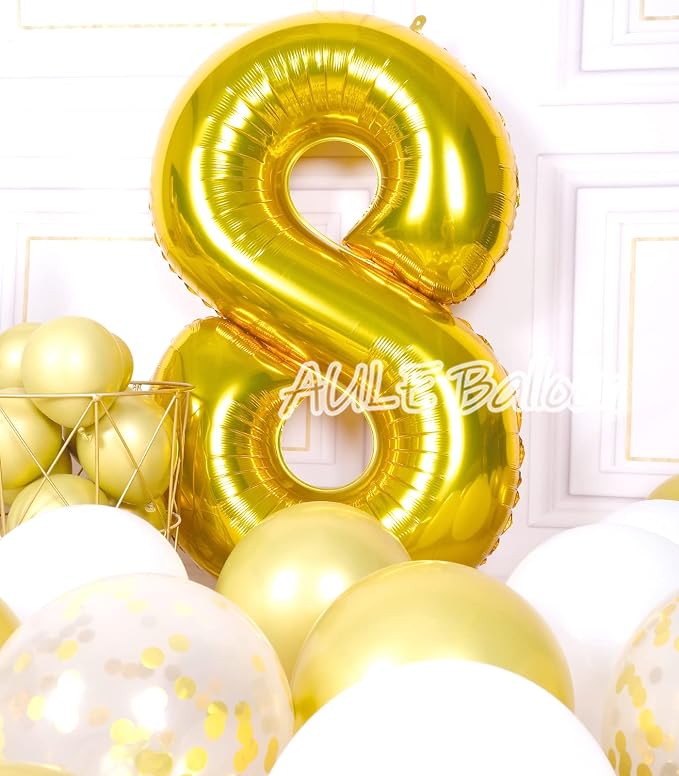AULE 40 Inch Gold 8 Balloon Number Foil 0-9 Birthday Big Numbers | Birthday - Image 2