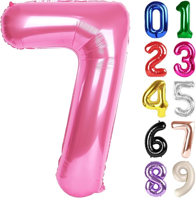 7 Balloon - Pink Birthday Number Balloons, 40 Inch Decorations Men Women | Pink by ALPHADELTAPI