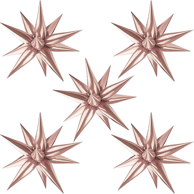 Rose Gold Star Balloon 12 Point Cone Explosion Star Foil Balloons | 60 Pcs Rose by Moukiween