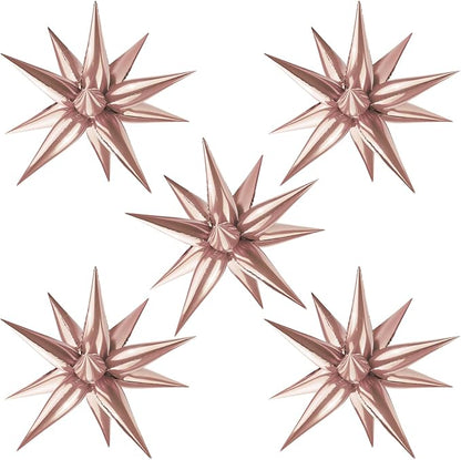 Rose Gold Star Balloon 12 Point Cone Explosion Star Foil Balloons | 60 Pcs Rose by Moukiween